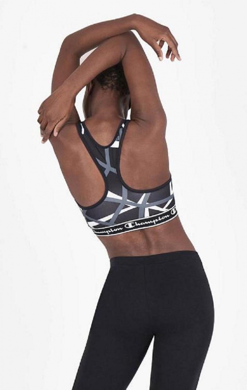 Champion Geometric Print Sports Bra Női Sport Melltartó Fekete | 3467-IWREY