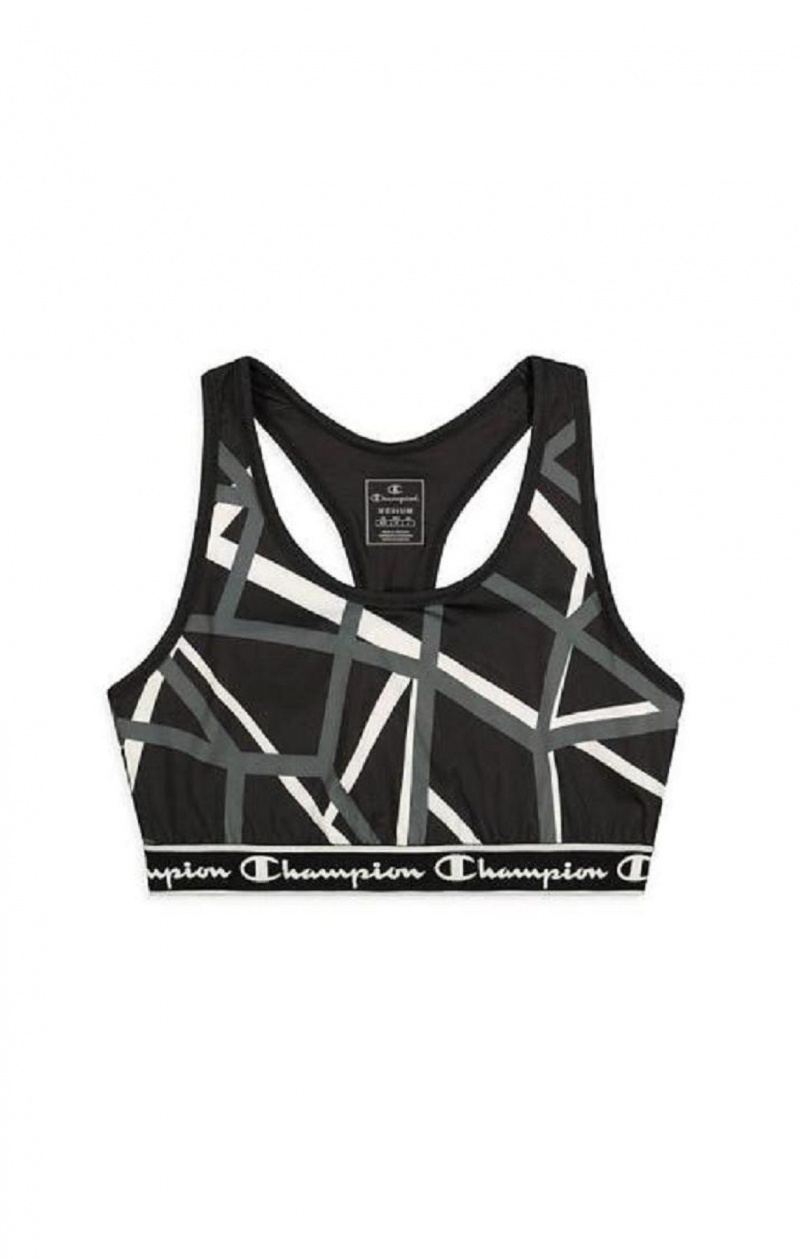 Champion Geometric Print Sports Bra Női Sport Melltartó Fekete | 3467-IWREY