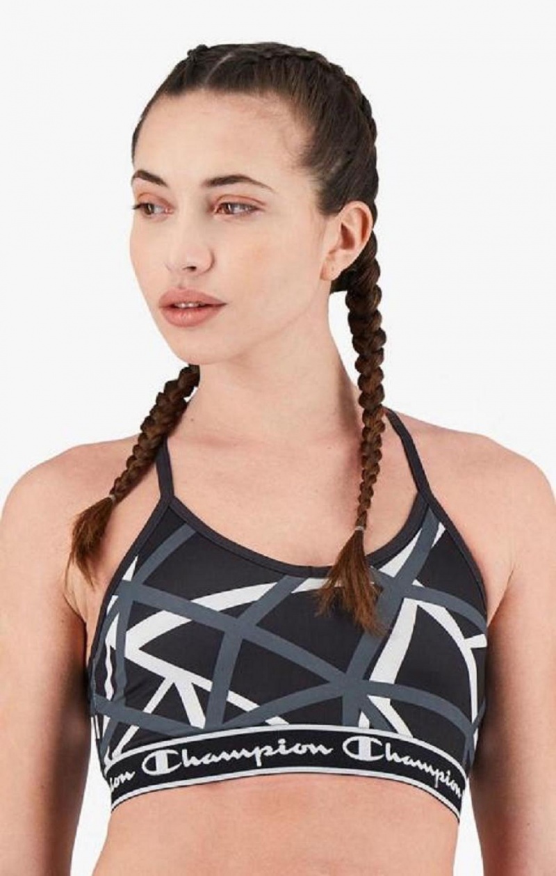 Champion Geometric Print Sports Bra Női Sport Melltartó Fekete | 4891-TCNRF