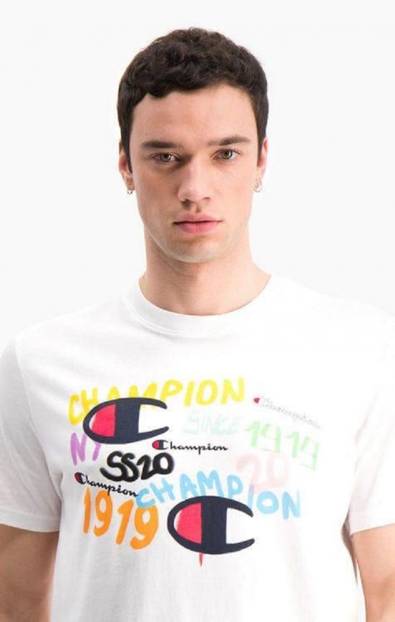 Champion Graffiti Logo Print T-Shirt Férfi Póló Fehér | 6057-PWSGT