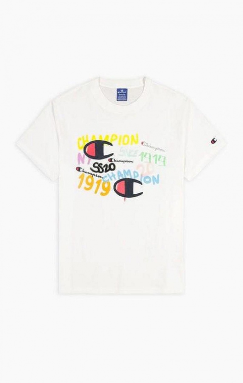 Champion Graffiti Logo Print T-Shirt Férfi Póló Fehér | 6057-PWSGT