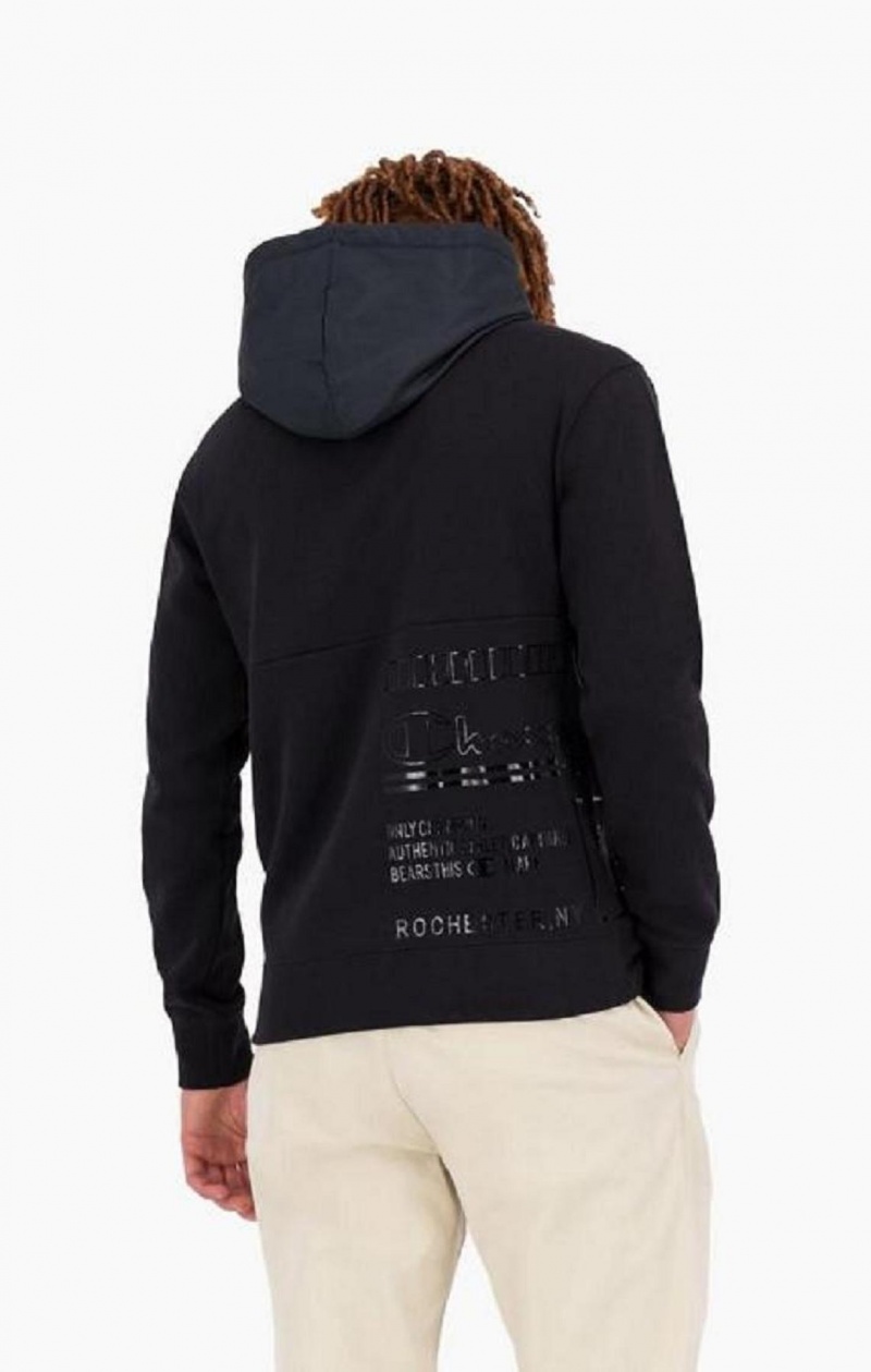 Champion Grafika Logo Print Párnázott Insert Hoodie Férfi Kapucnis Pulóver Fekete | 9780-QJXIL