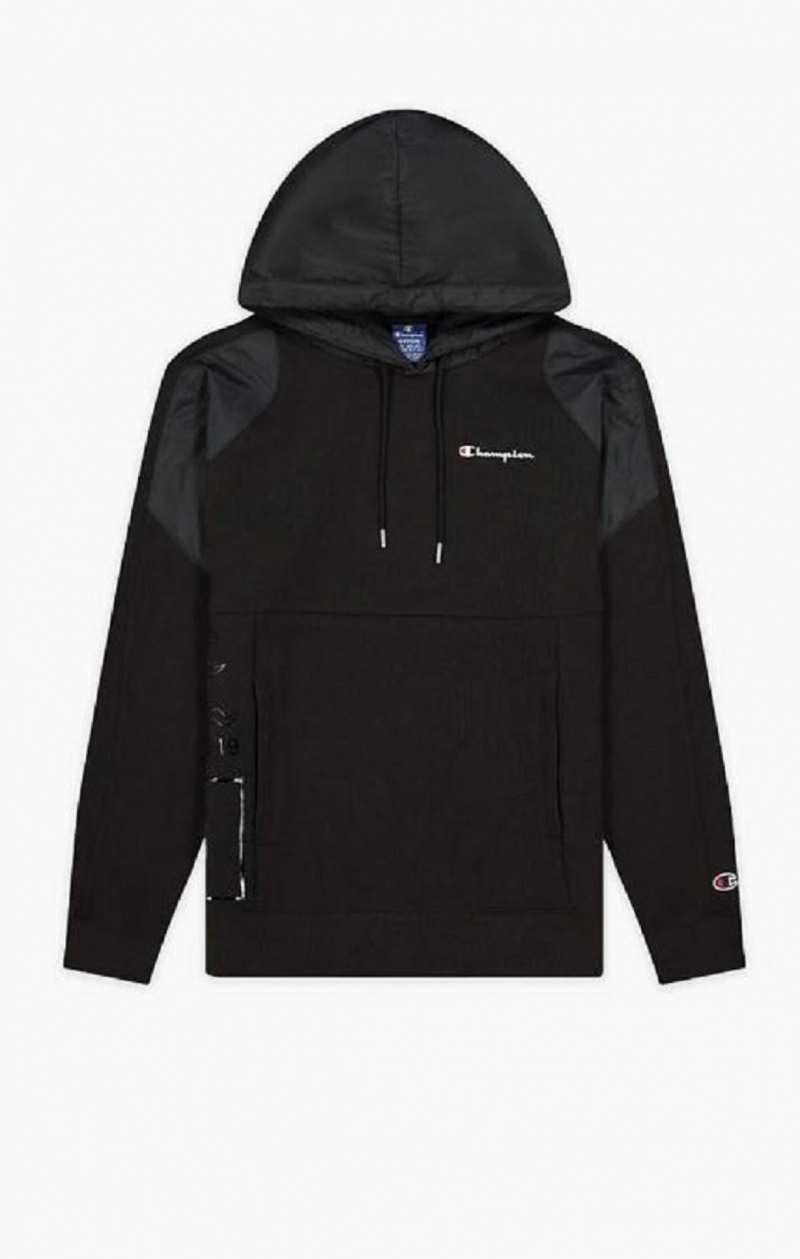 Champion Grafika Logo Print Párnázott Insert Hoodie Férfi Kapucnis Pulóver Fekete | 9780-QJXIL