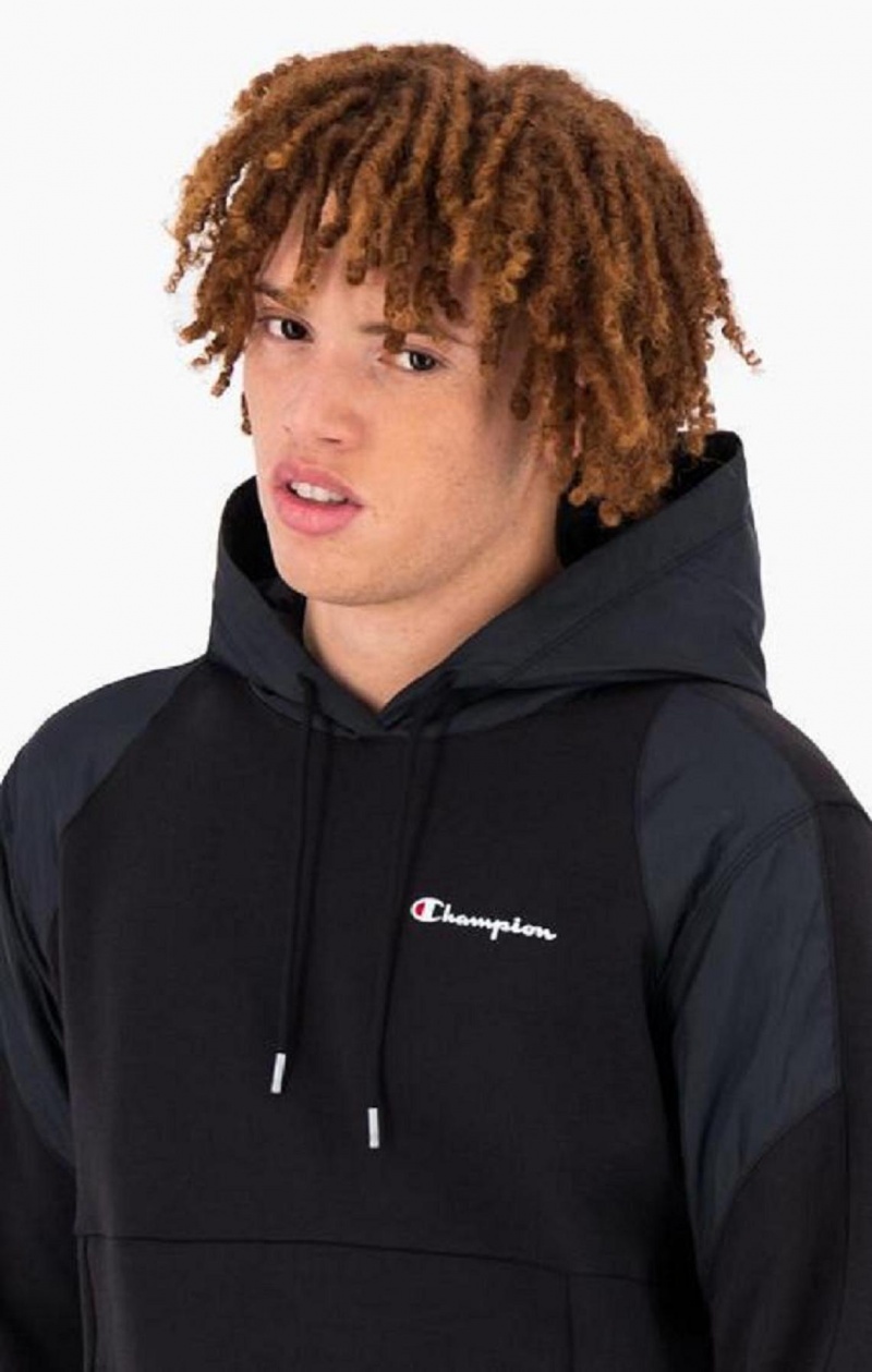 Champion Grafika Logo Print Párnázott Insert Hoodie Férfi Kapucnis Pulóver Fekete | 9780-QJXIL