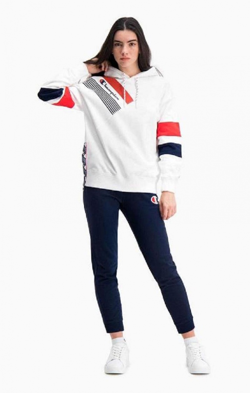 Champion Grafika Stripe And Colour Block Hoodie Női Kapucnis Pulóver Fehér | 0294-YKTPX