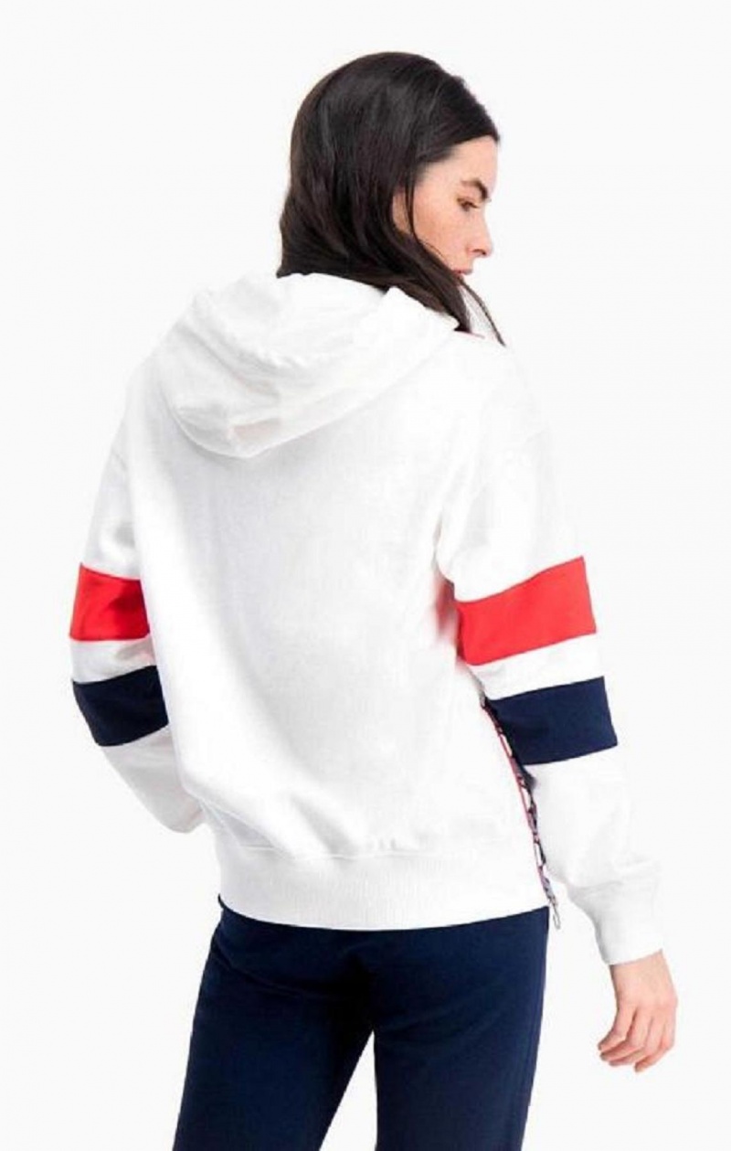 Champion Grafika Stripe And Colour Block Hoodie Női Kapucnis Pulóver Fehér | 0294-YKTPX