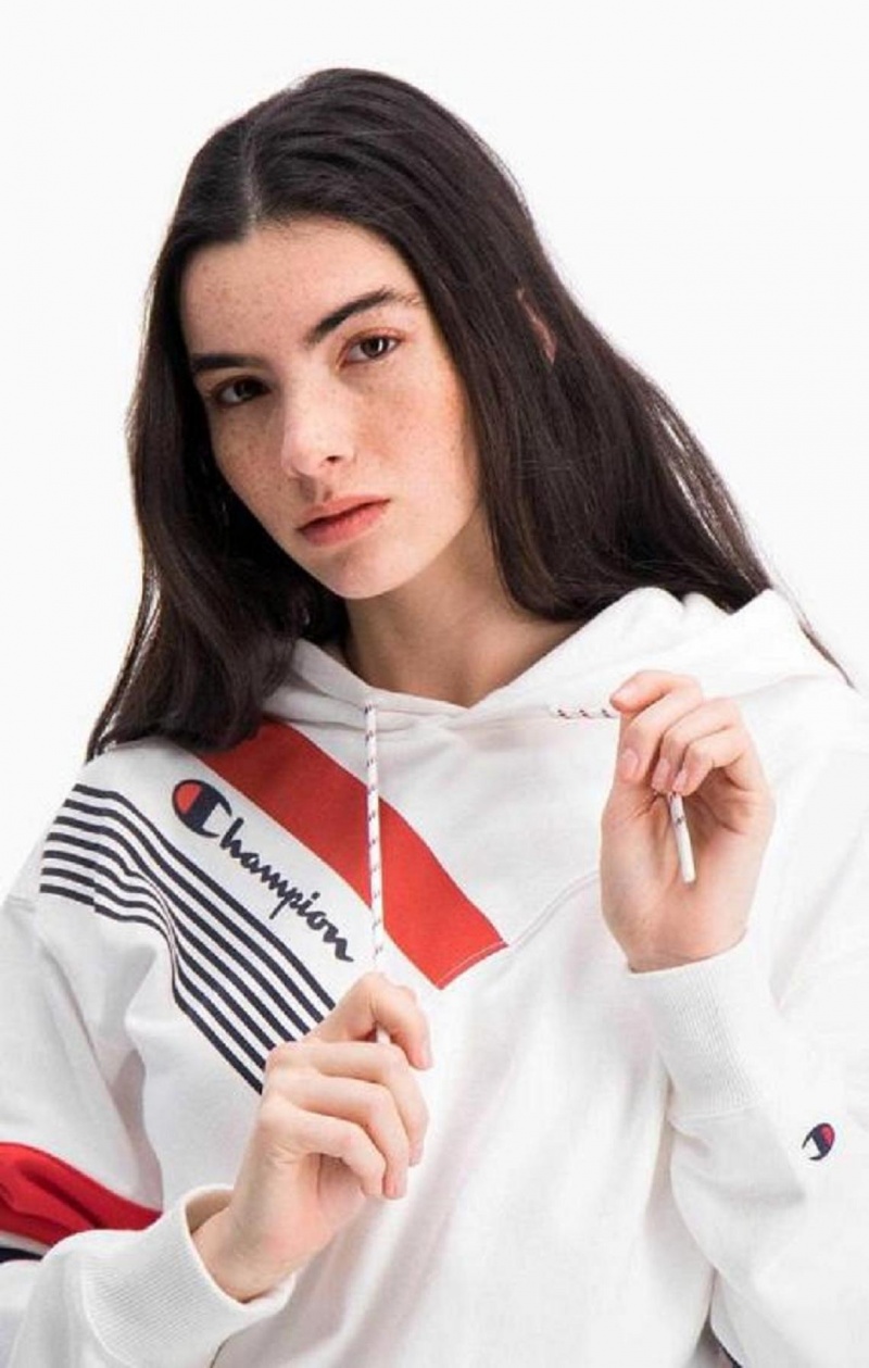 Champion Grafika Stripe And Colour Block Hoodie Női Kapucnis Pulóver Fehér | 0294-YKTPX