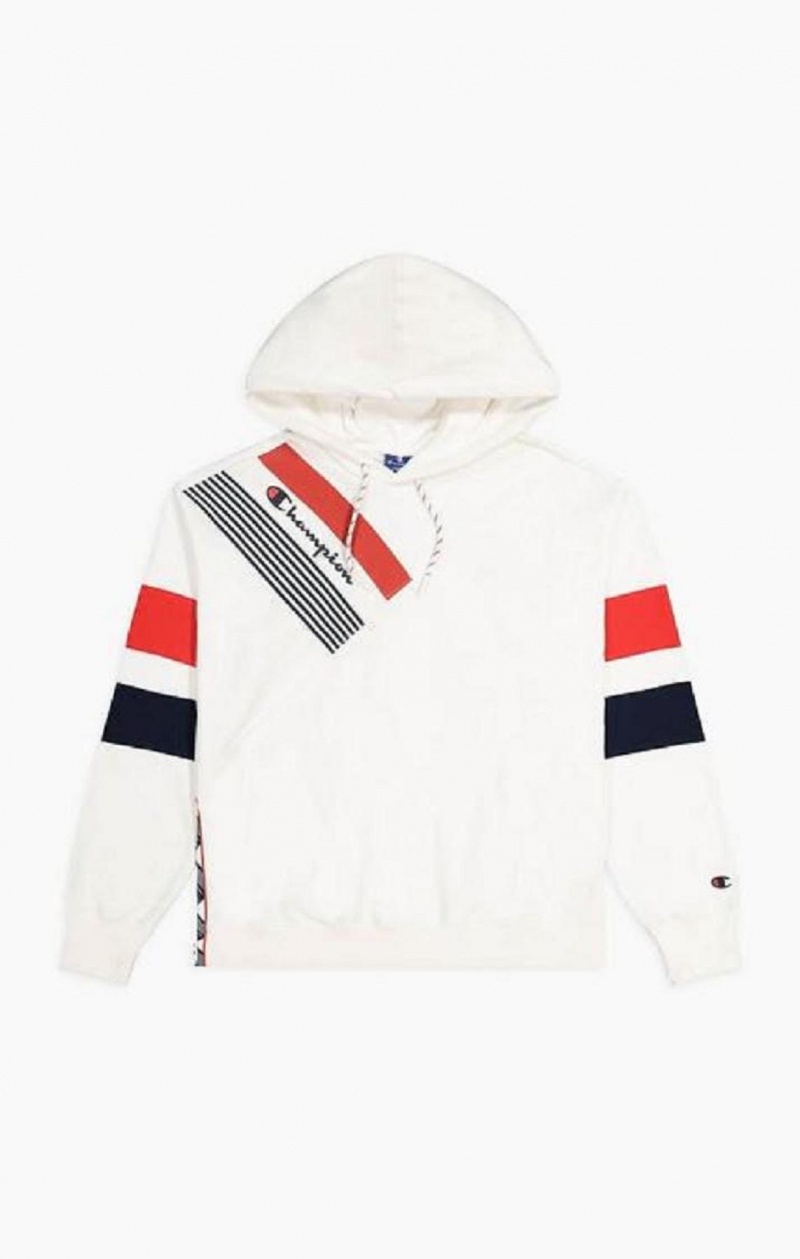 Champion Grafika Stripe And Colour Block Hoodie Női Kapucnis Pulóver Fehér | 0294-YKTPX