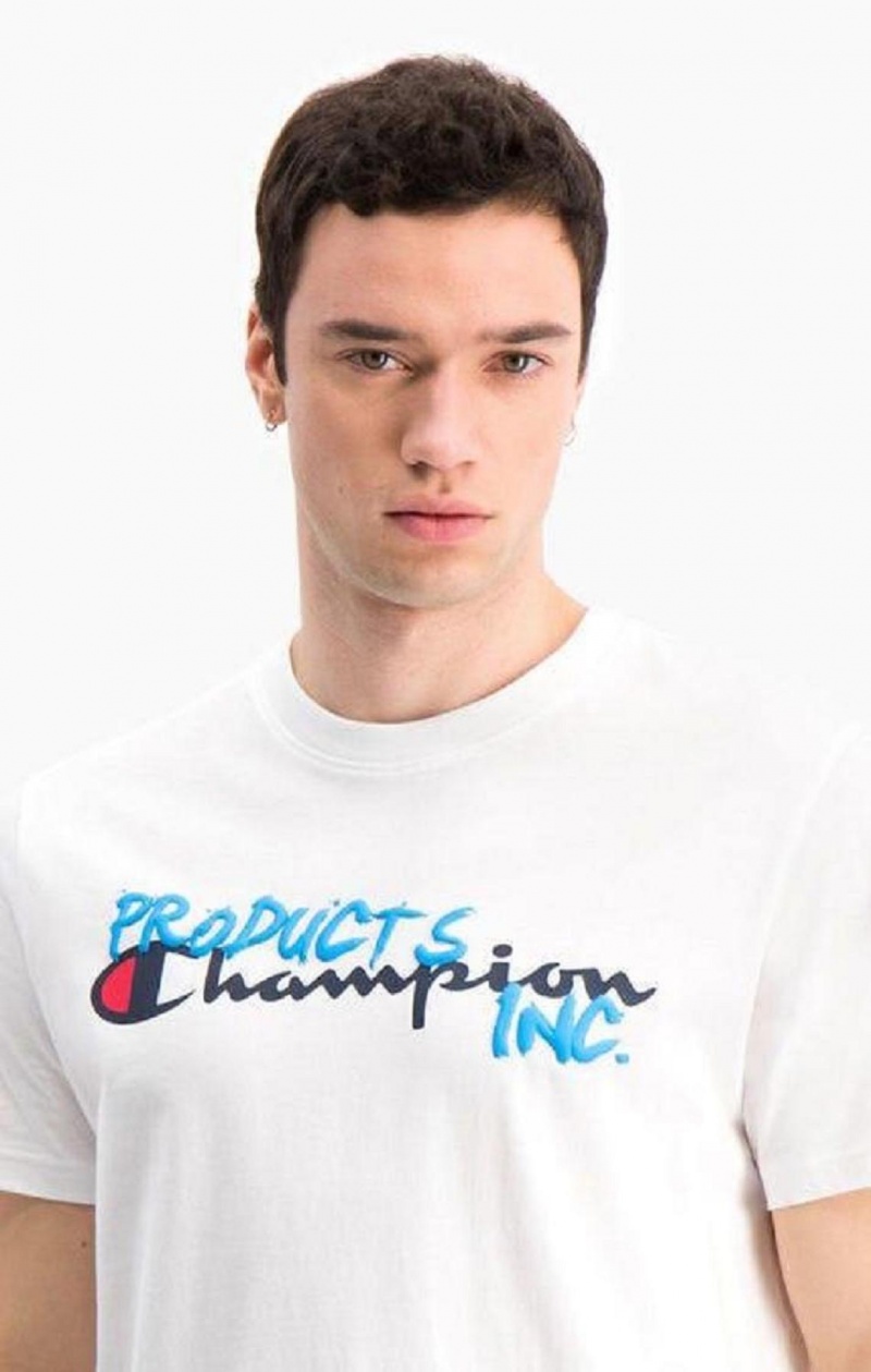 Champion Grafitti Logo Print T-Shirt Férfi Póló Fehér | 5971-LBSJU