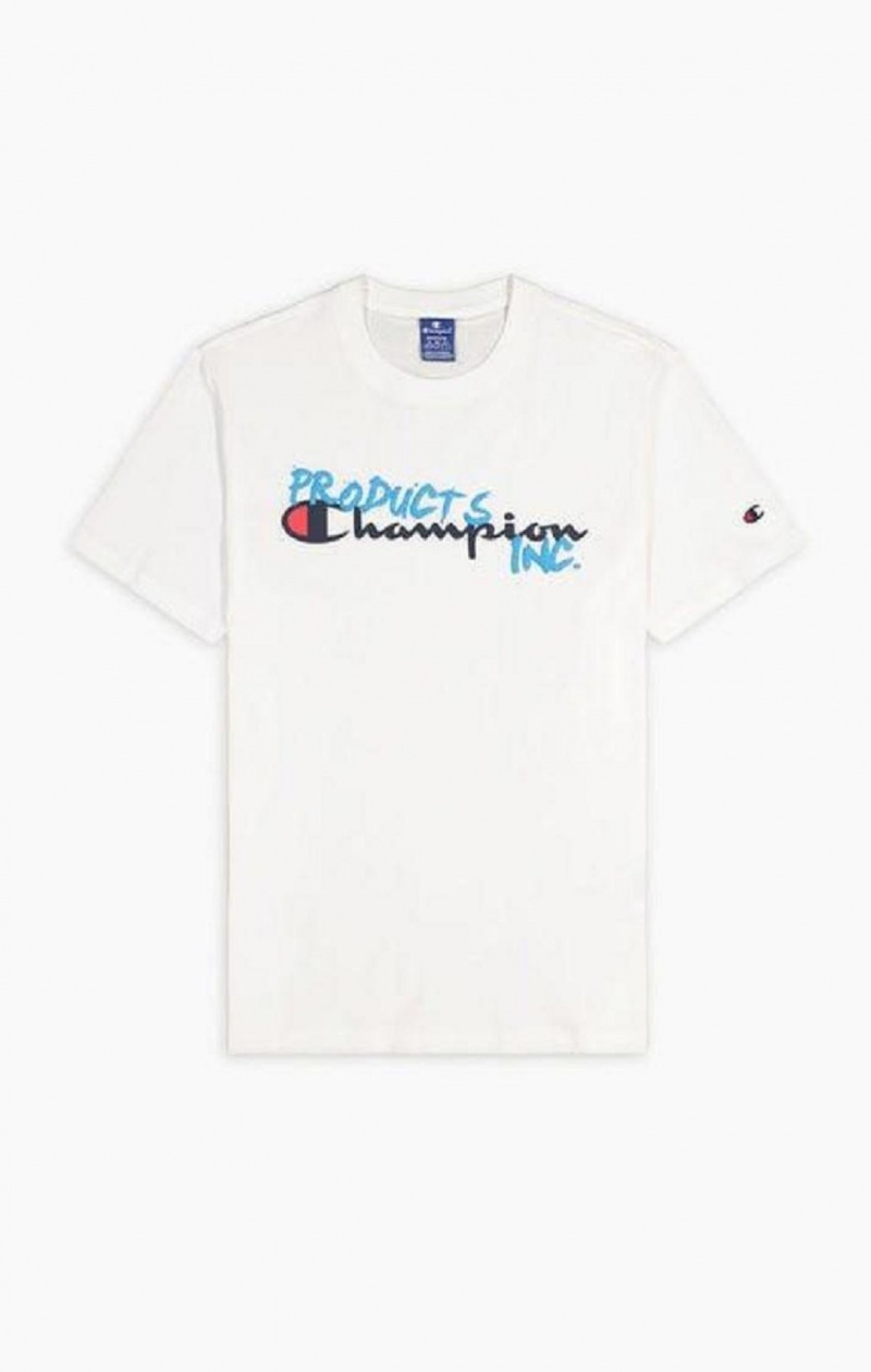 Champion Grafitti Logo Print T-Shirt Férfi Póló Fehér | 5971-LBSJU