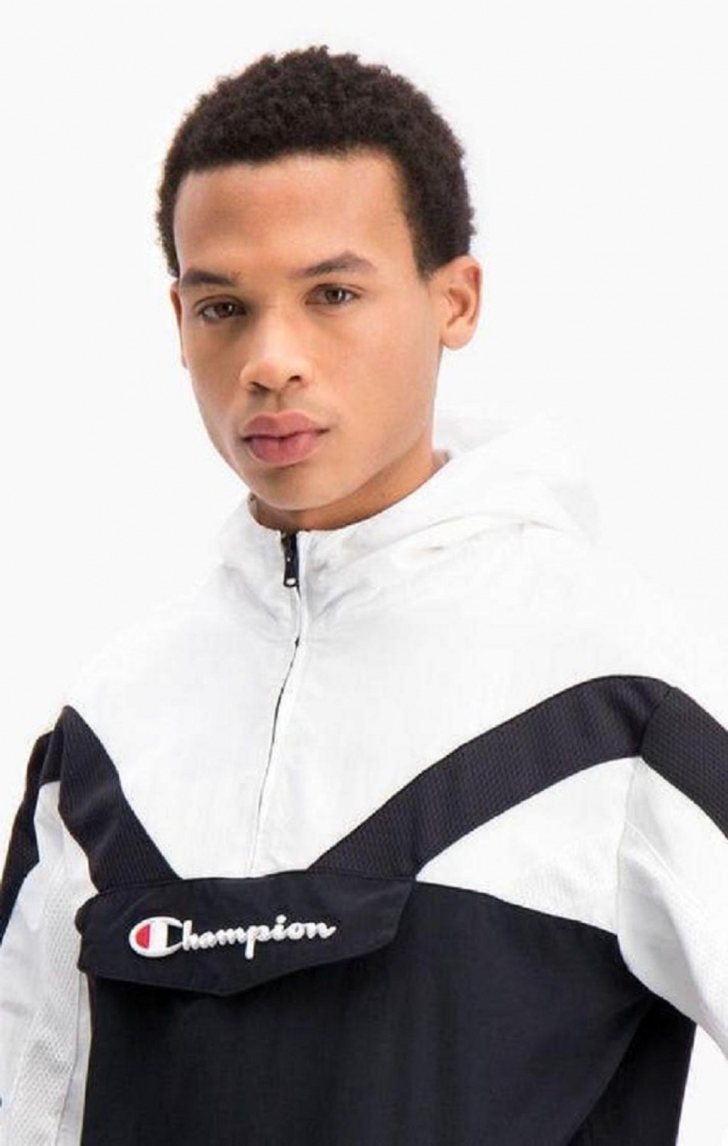 Champion Half Zip-Up Colour Block Csuklyás Pálya Jacket Férfi Kapucnis Pulóver Fekete | 6519-QKPIF