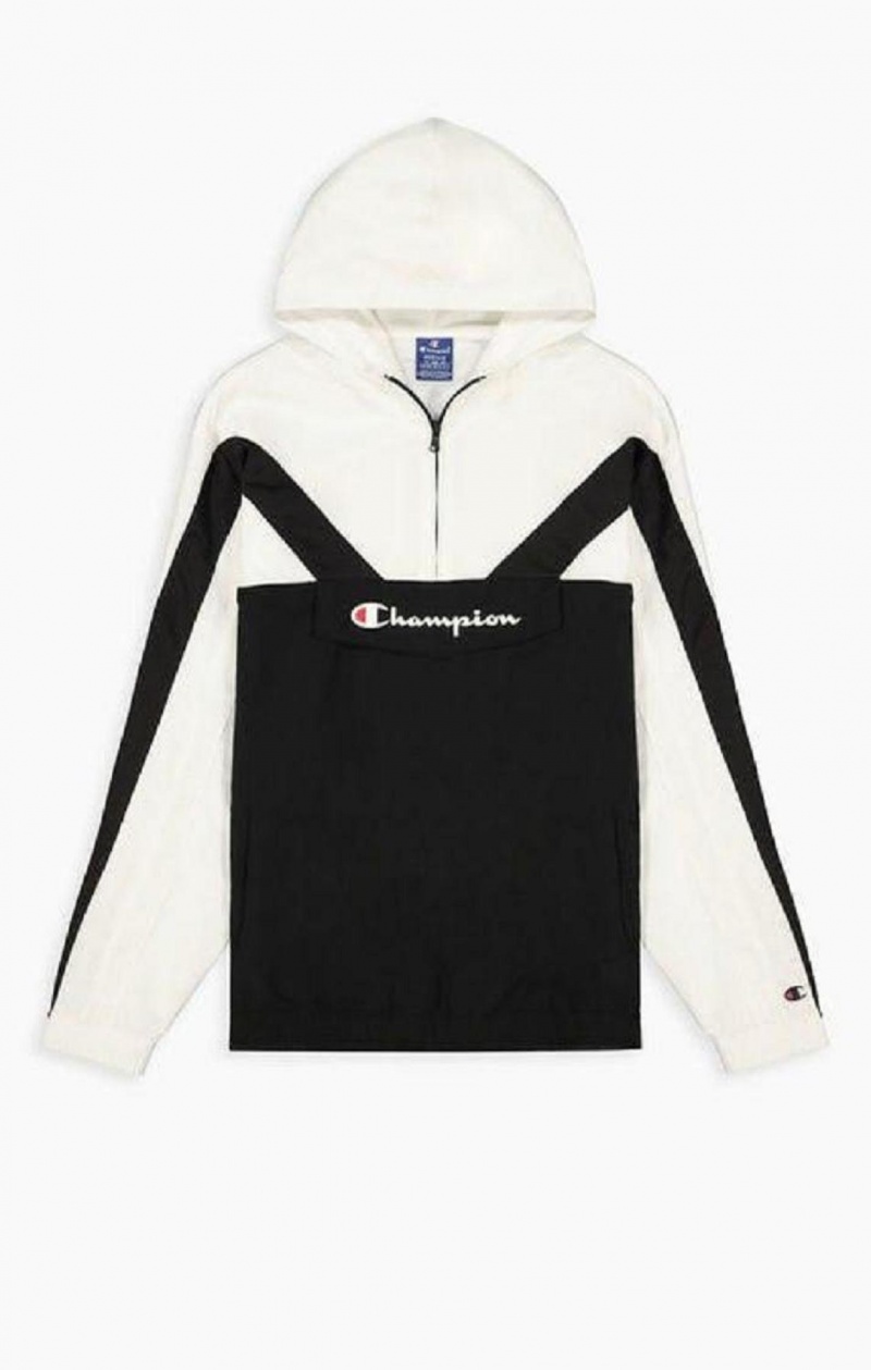 Champion Half Zip-Up Colour Block Csuklyás Pálya Jacket Férfi Kapucnis Pulóver Fekete | 6519-QKPIF