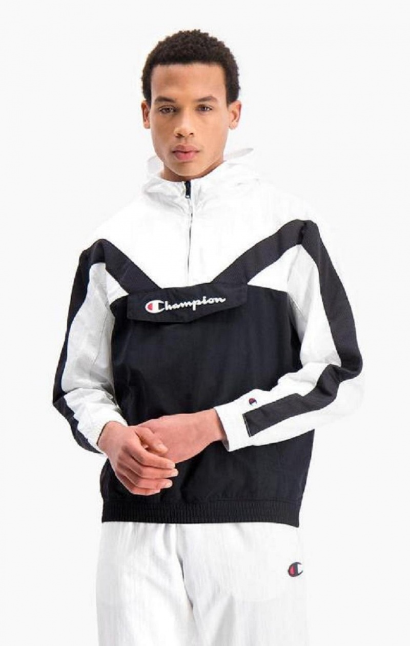 Champion Half Zip-Up Colour Block Csuklyás Pálya Jacket Férfi Kapucnis Pulóver Fekete | 6519-QKPIF