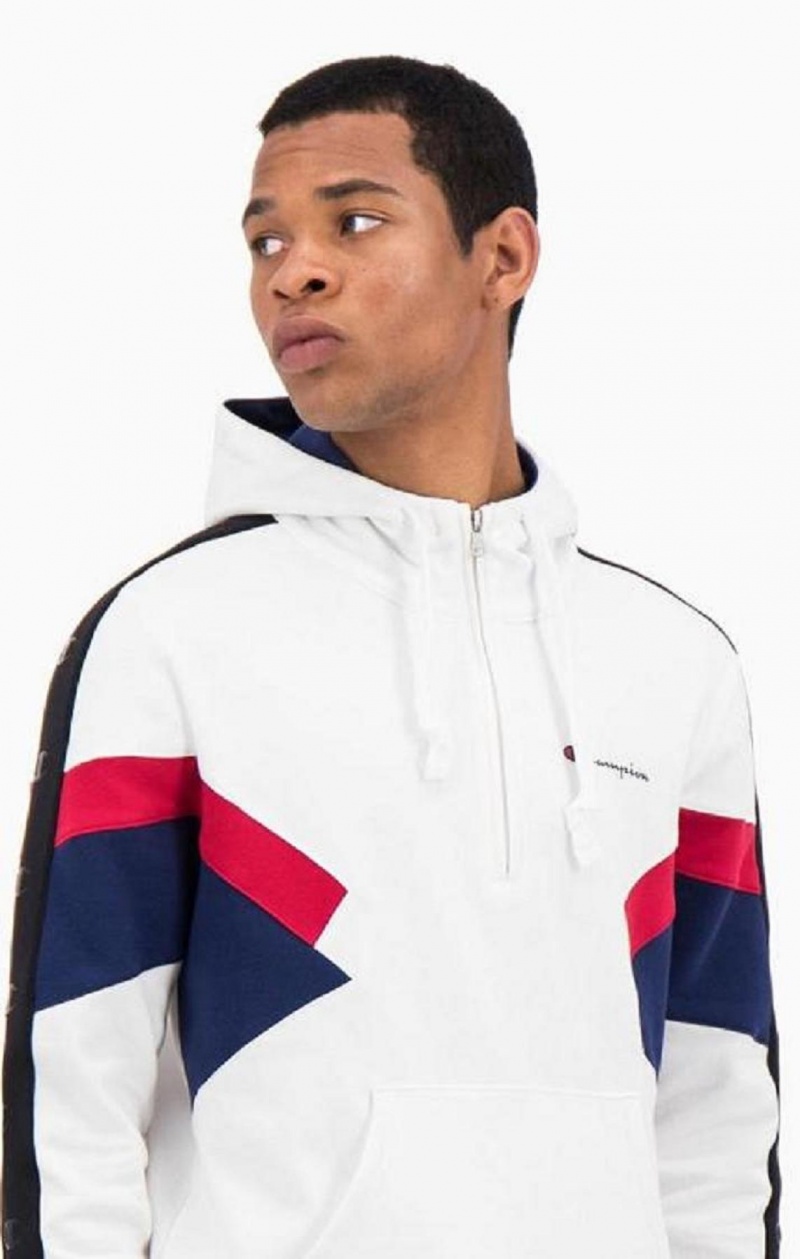 Champion Half Zip-Up Colour Block Hoodie Férfi Kapucnis Pulóver Fehér | 3140-EAPFO