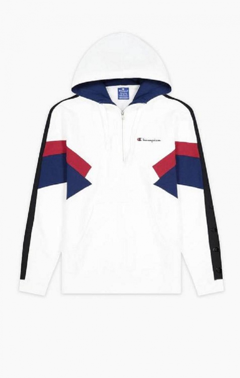 Champion Half Zip-Up Colour Block Hoodie Férfi Kapucnis Pulóver Fehér | 3140-EAPFO