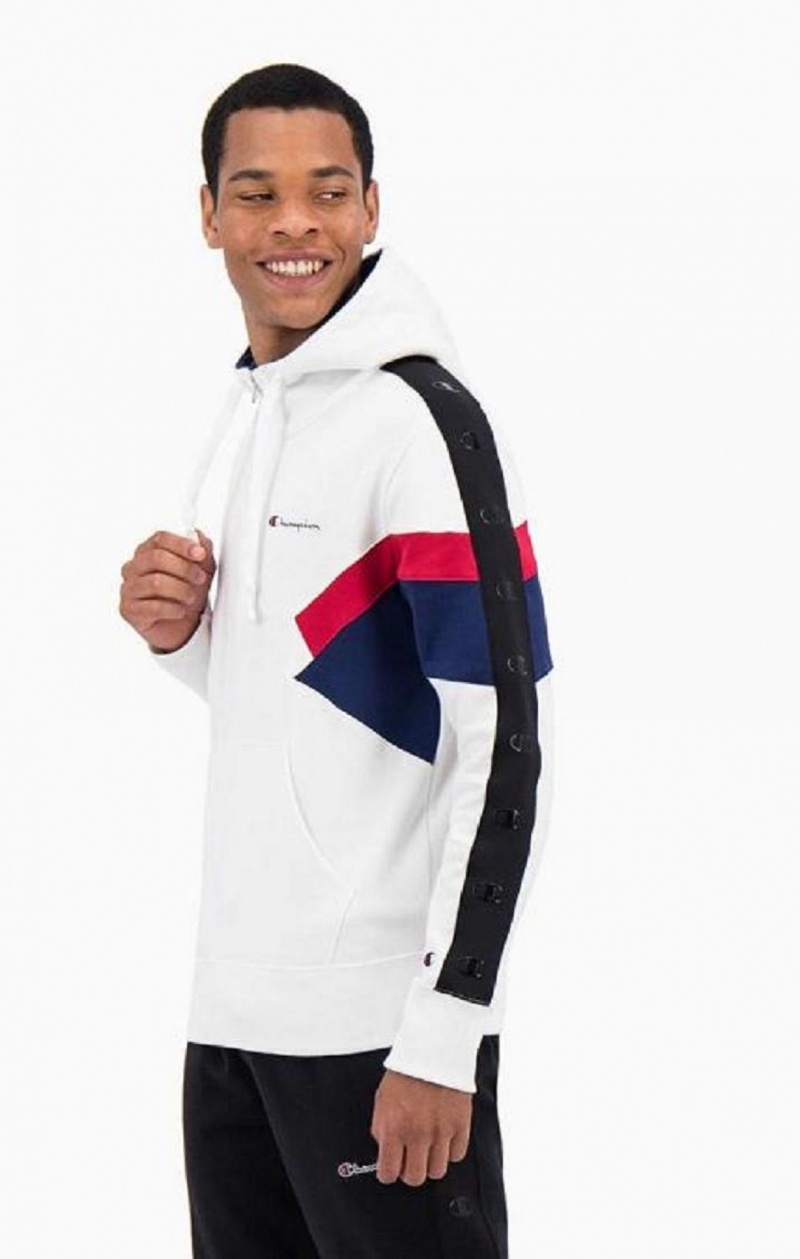 Champion Half Zip-Up Colour Block Hoodie Férfi Kapucnis Pulóver Fehér | 3140-EAPFO