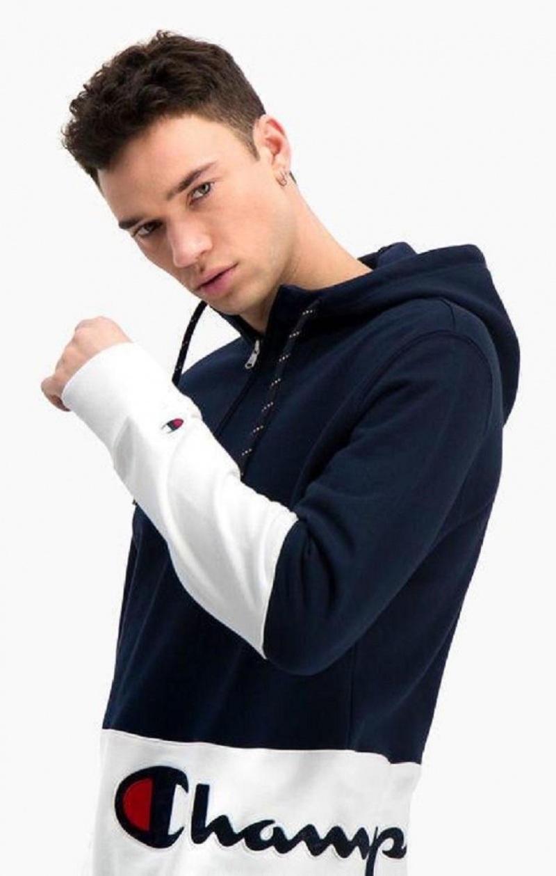 Champion Half Zip-Up Colour Block Hoodie Férfi Kapucnis Pulóver Sötéttürkiz | 2301-TMVYO