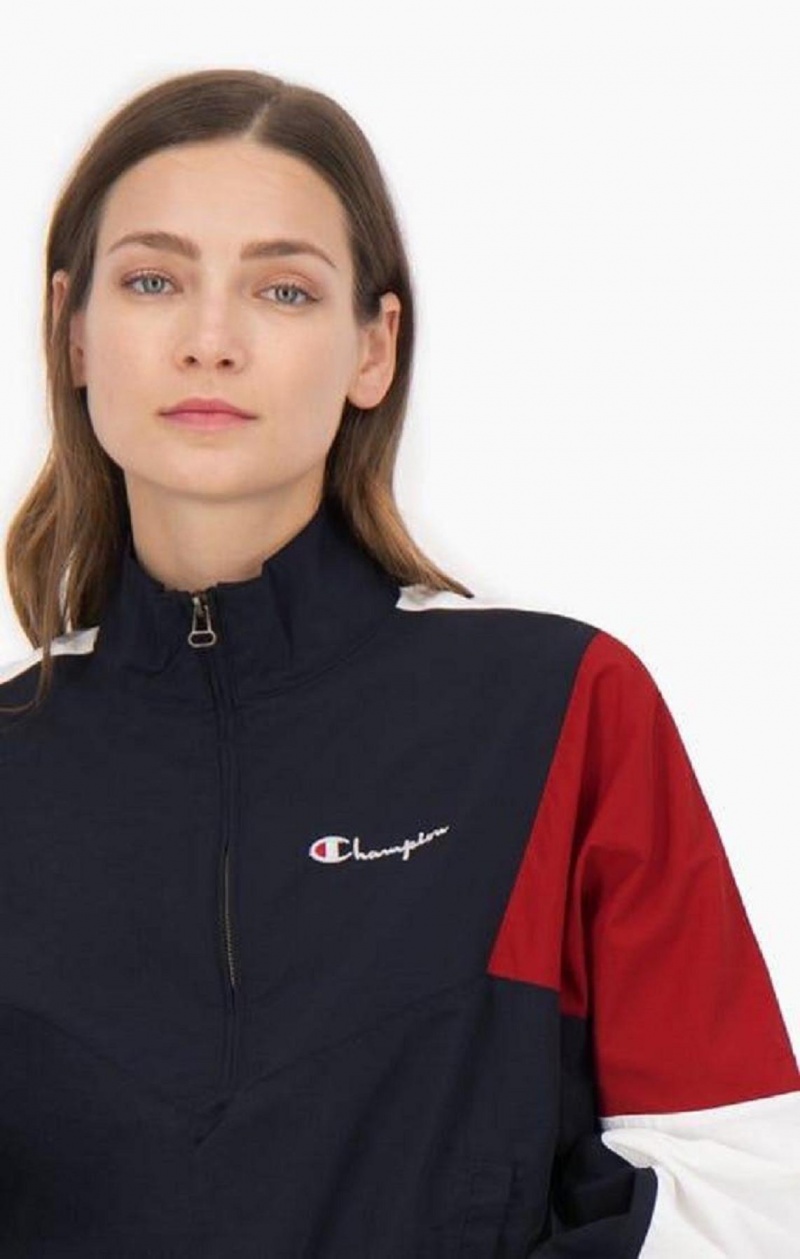 Champion Half Zip-Up Colour Block Pálya Jacket Női Kabát Sötétkék | 6308-FRNGQ