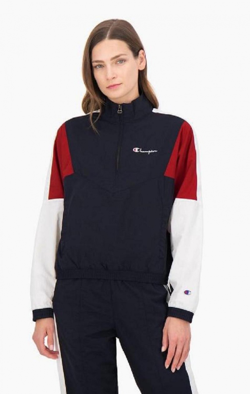 Champion Half Zip-Up Colour Block Pálya Jacket Női Kabát Sötétkék | 6308-FRNGQ