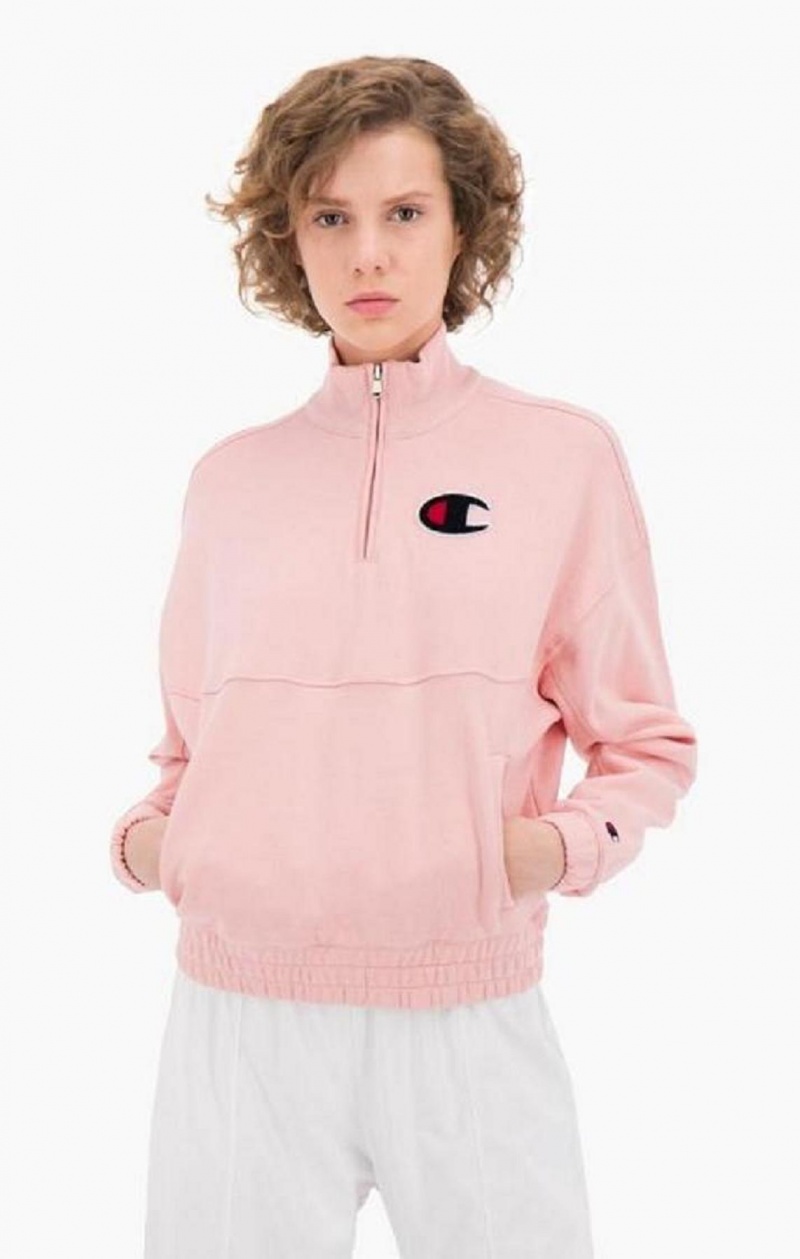 Champion Half Zip-Up Fleece Velvet C Sweatshirt Női Pulóverek Rózsaszín | 6913-GLQYO