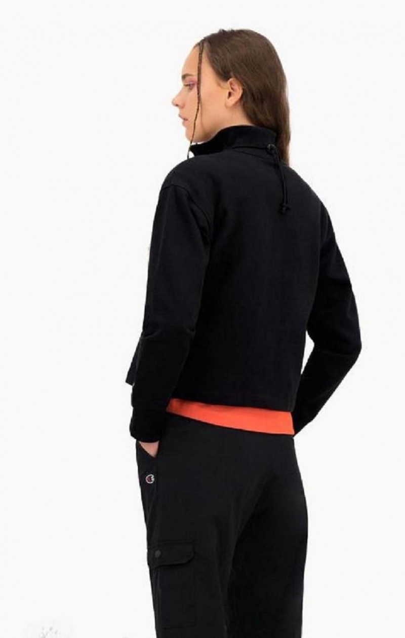 Champion Half Zip-Up High Neck Fleece Cropped Sweatshirt Női Pulóverek Fekete | 4098-VAKRG