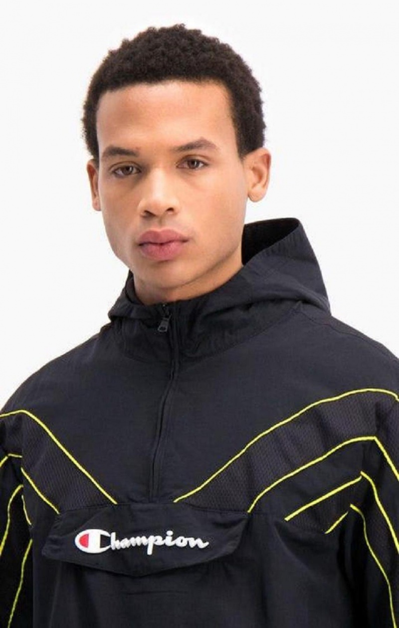 Champion Half Zip-Up Neon Stripe Csuklyás Pálya Jacket Férfi Kapucnis Pulóver Fekete | 6305-CBDAX