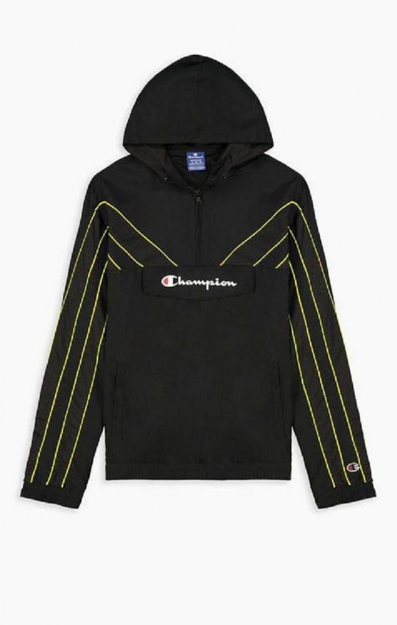 Champion Half Zip-Up Neon Stripe Csuklyás Pálya Jacket Férfi Kapucnis Pulóver Fekete | 6305-CBDAX