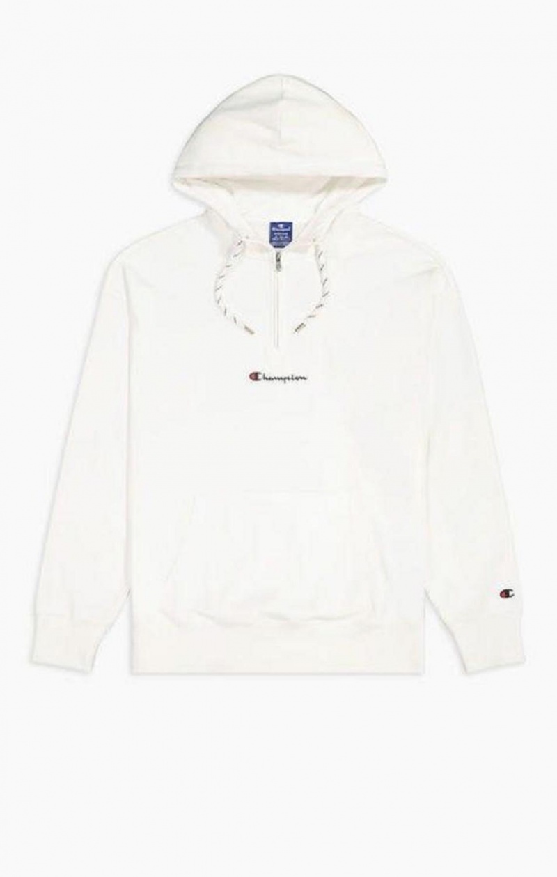 Champion Half Zip-Up Oversized Script Logo Hoodie Férfi Kapucnis Pulóver Fehér | 7658-AGIDQ