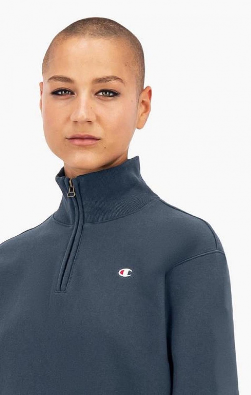 Champion Half Zip-Up Reverse Weave Cropped Sweatshirt Női Pulóverek Sötéttürkiz | 2973-DWJOG