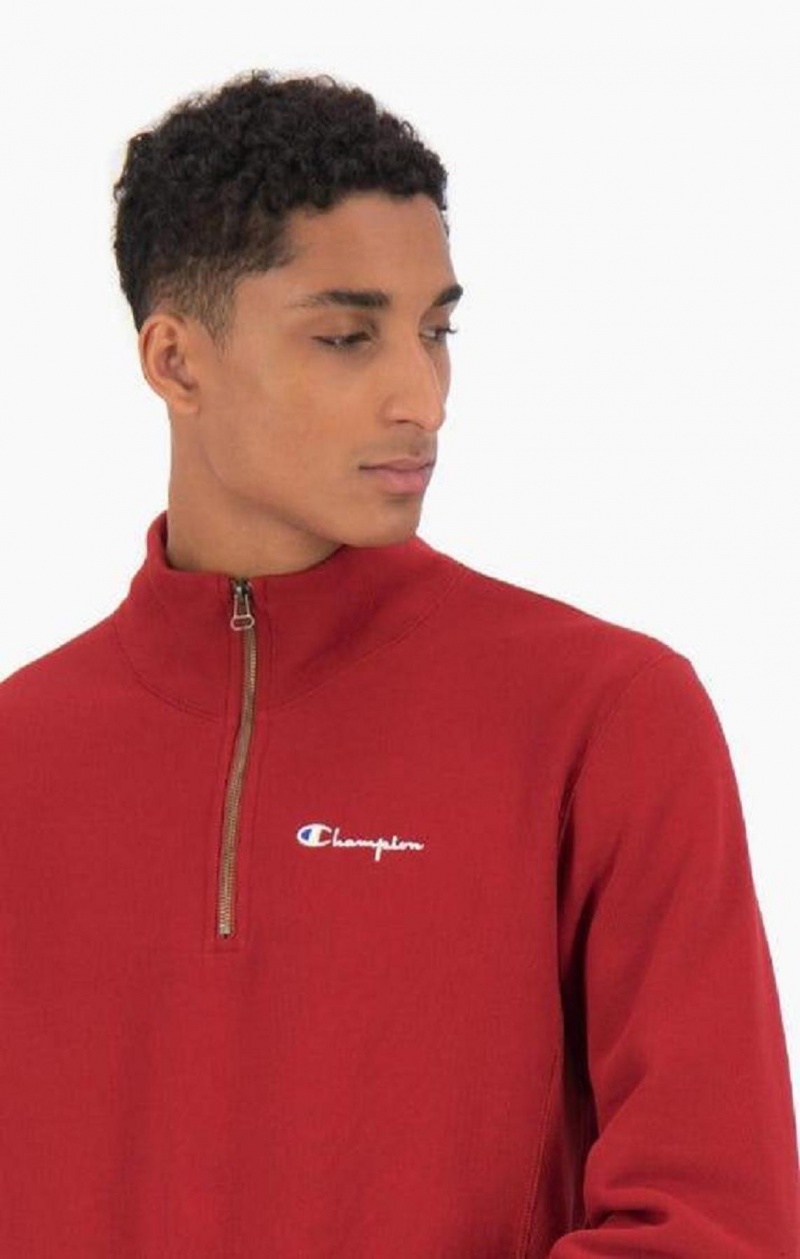 Champion Half Zip-Up Reverse Weave Sweatshirt Férfi Pulóverek Bordó | 8034-RTHVP