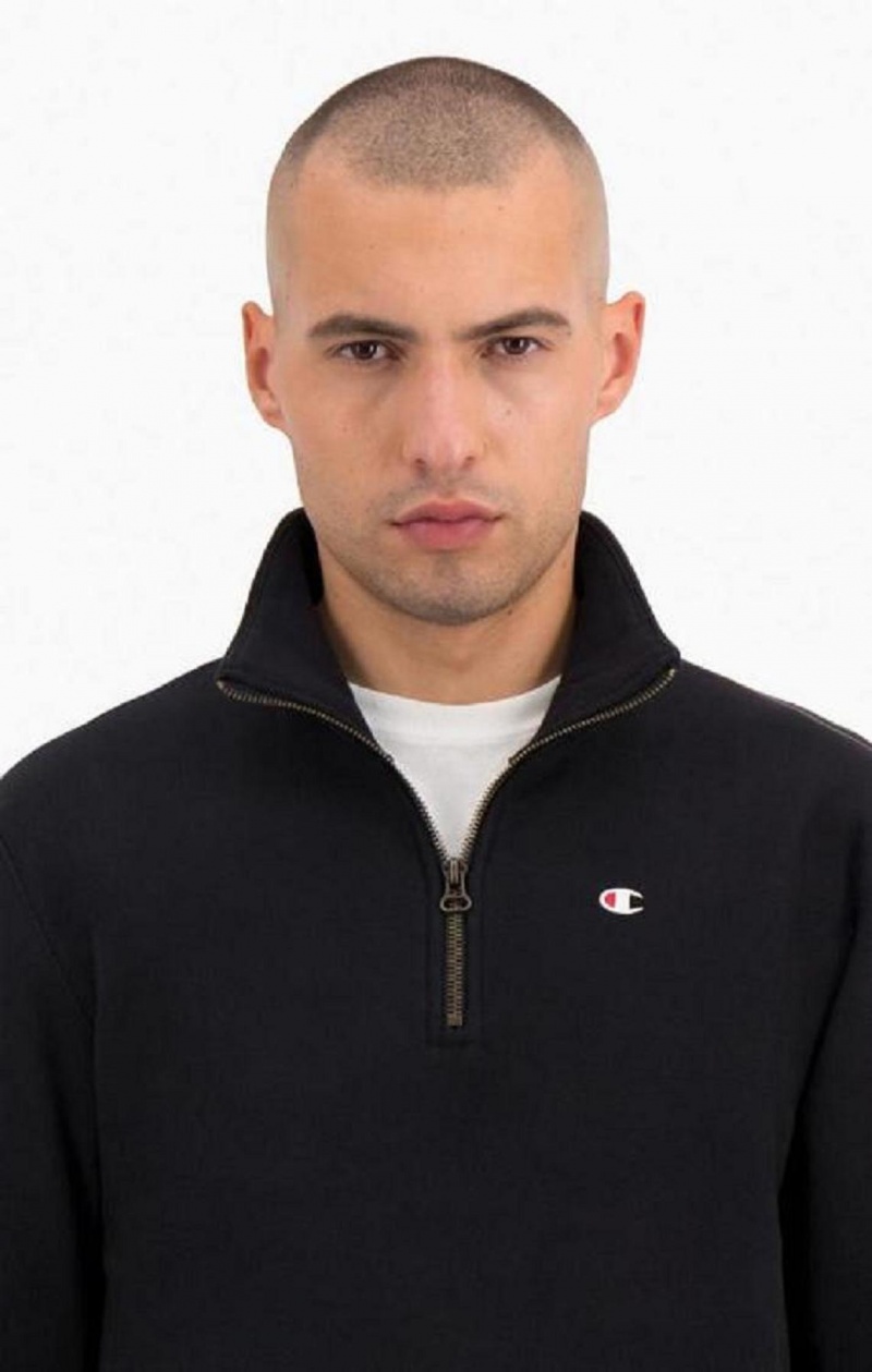 Champion Half Zip-Up Reverse Weave Sweatshirt Férfi Pulóverek Fekete | 8794-WKRLC