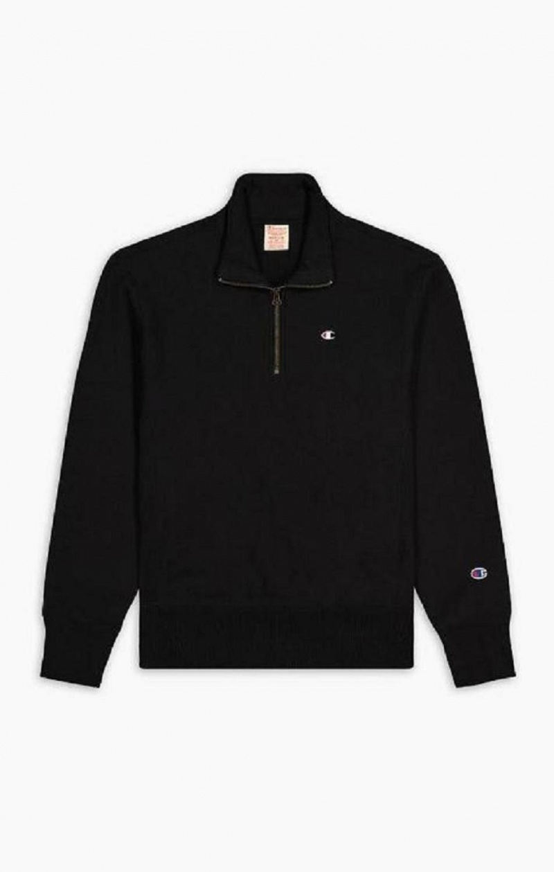 Champion Half Zip-Up Reverse Weave Sweatshirt Férfi Pulóverek Fekete | 8794-WKRLC