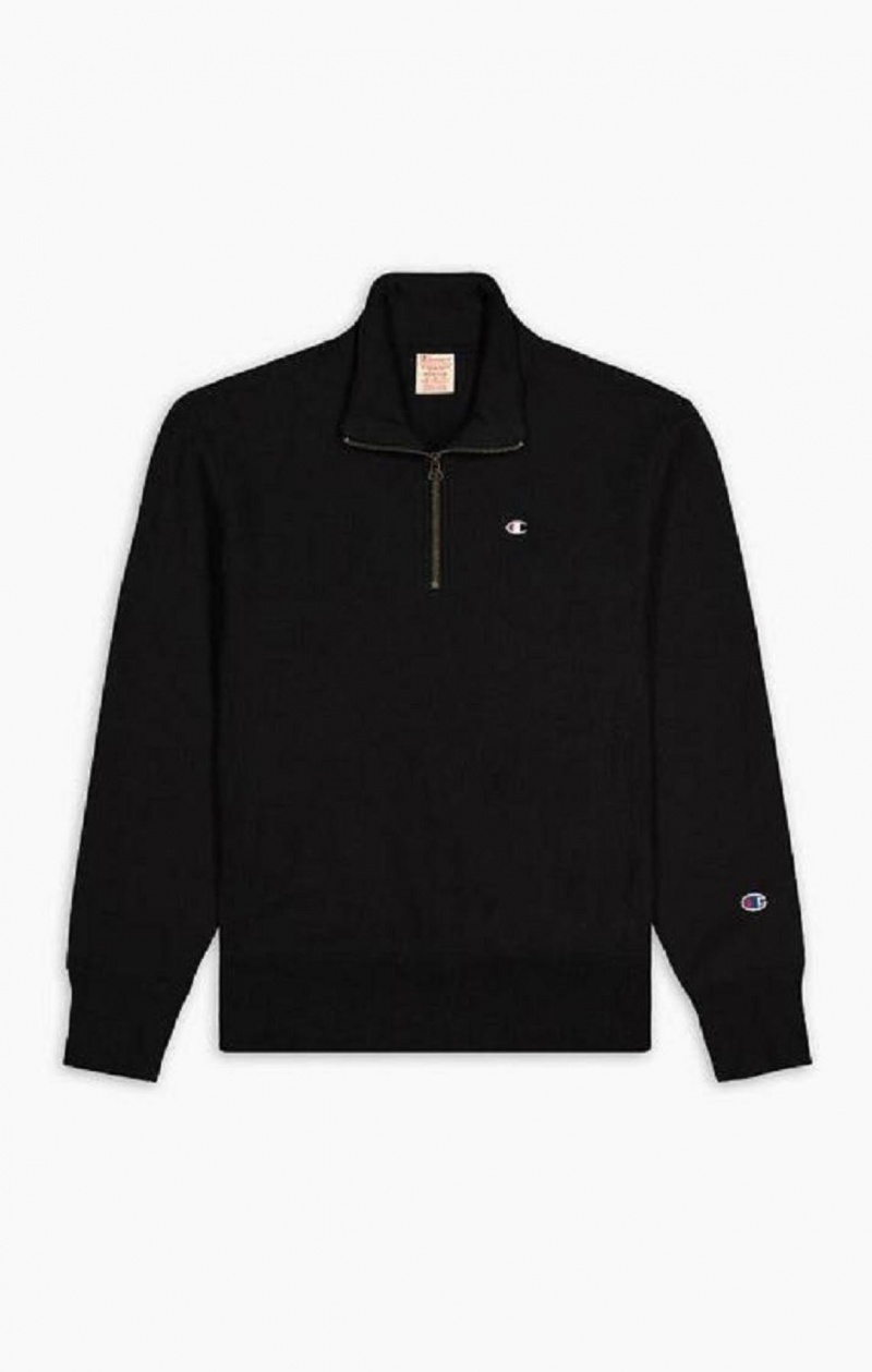 Champion Half Zip-Up Reverse Weave Sweatshirt Férfi Pulóverek Fekete | 2980-IFLNY