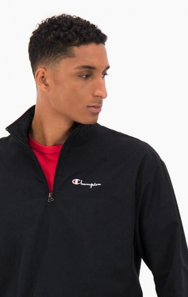 Champion Half Zip-Up Script Logo Pálya Jacket Férfi Kabát Fekete | 5908-LWEMG