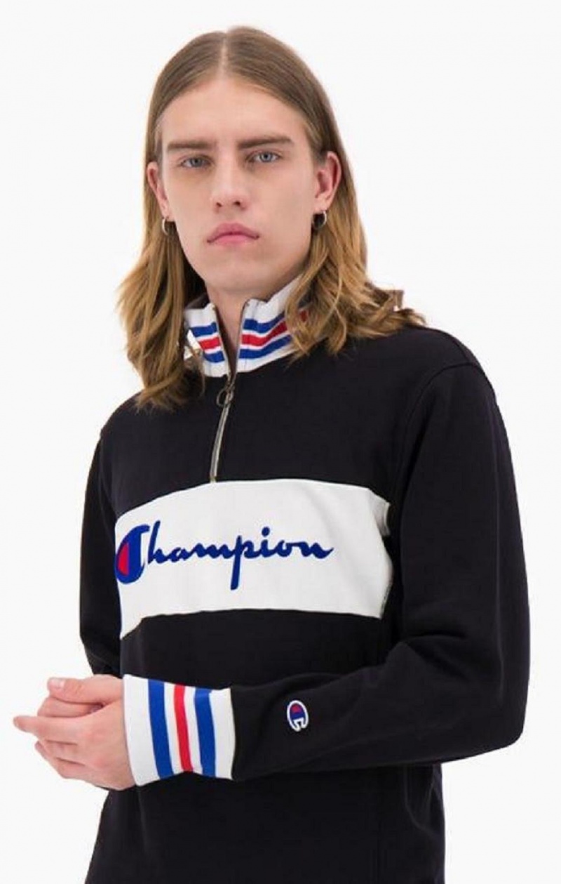 Champion Half Zip-Up Script Logo Sweatshirt Férfi Pulóverek Fekete | 1549-XBZAS