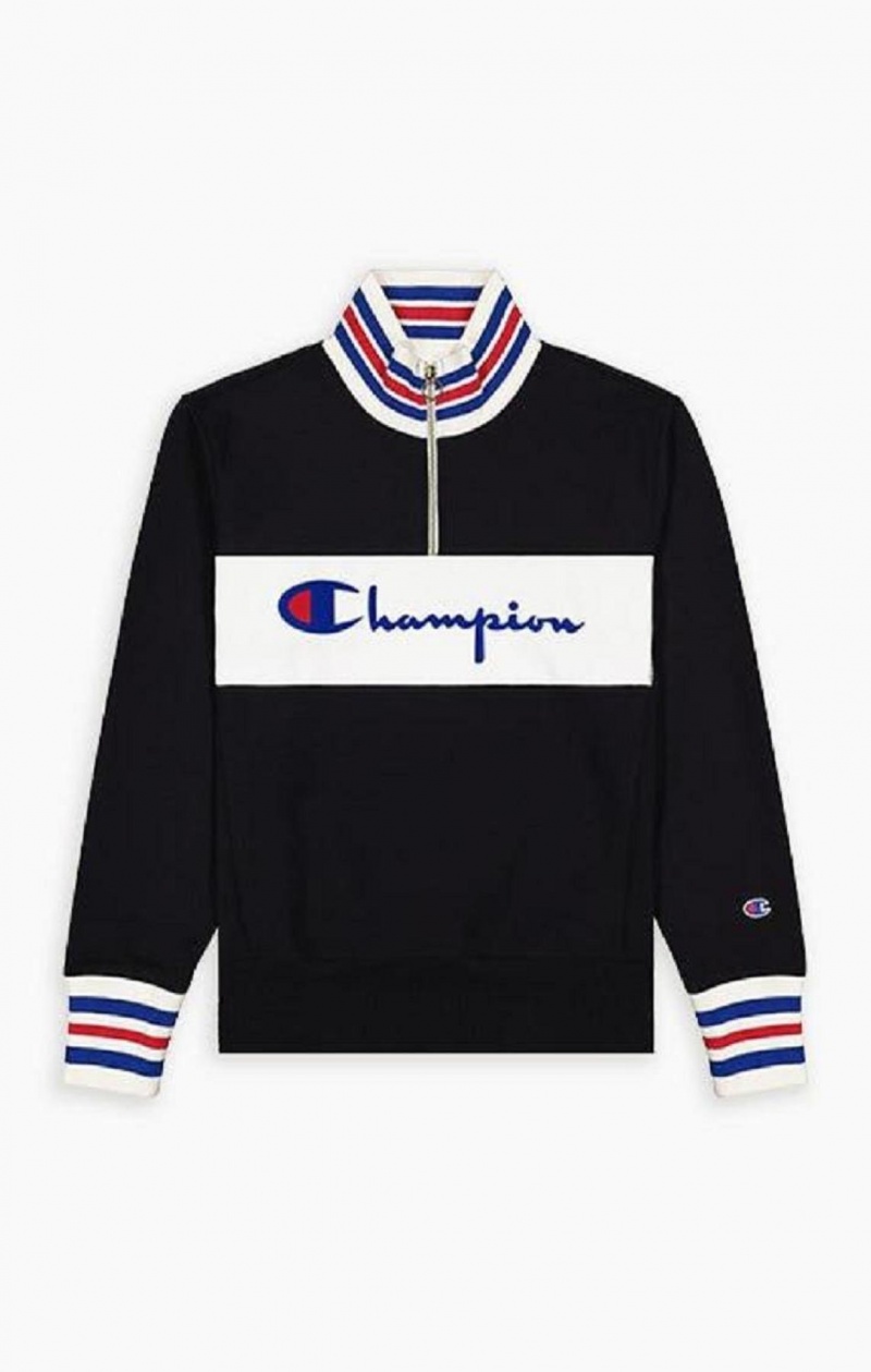 Champion Half Zip-Up Script Logo Sweatshirt Férfi Pulóverek Fekete | 1549-XBZAS