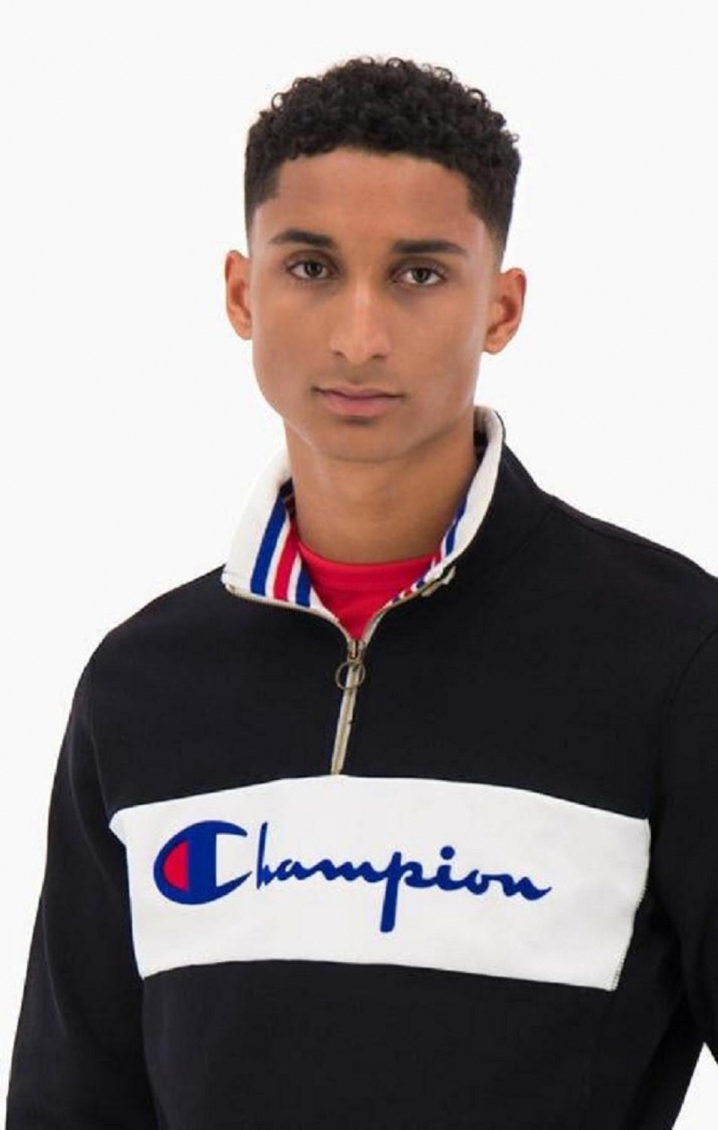 Champion Half Zip-Up Script Logo Sweatshirt Férfi Pulóverek Fekete | 0596-PVFKX