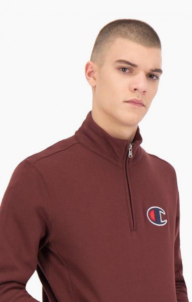 Champion Half Zip-Up Velúr C Sweatshirt Férfi Pulóverek Barna | 8246-DHAET