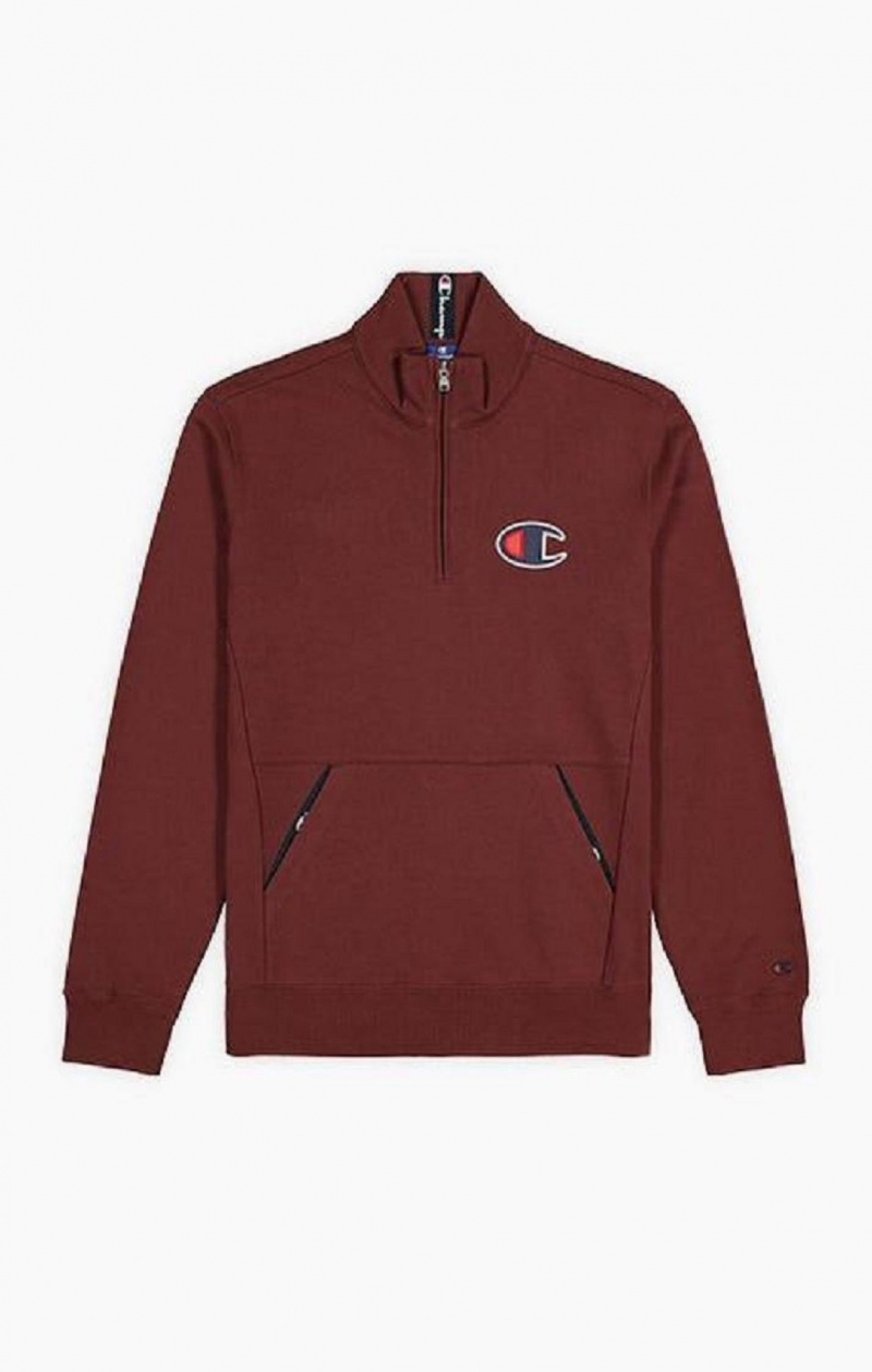 Champion Half Zip-Up Velúr C Sweatshirt Férfi Pulóverek Barna | 8246-DHAET