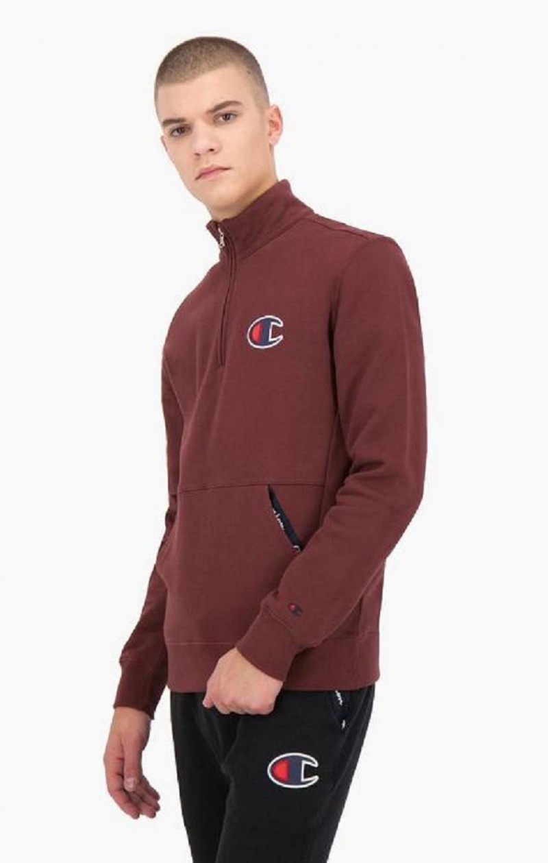 Champion Half Zip-Up Velúr C Sweatshirt Férfi Pulóverek Barna | 8246-DHAET