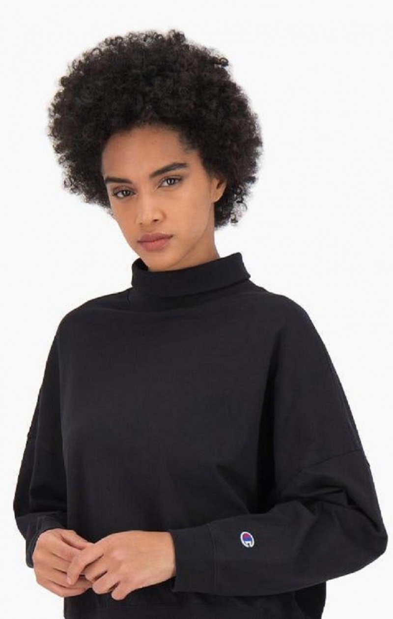 Champion High Neck Batwing Sleeve Top Női Póló Fekete | 4058-OAQKS