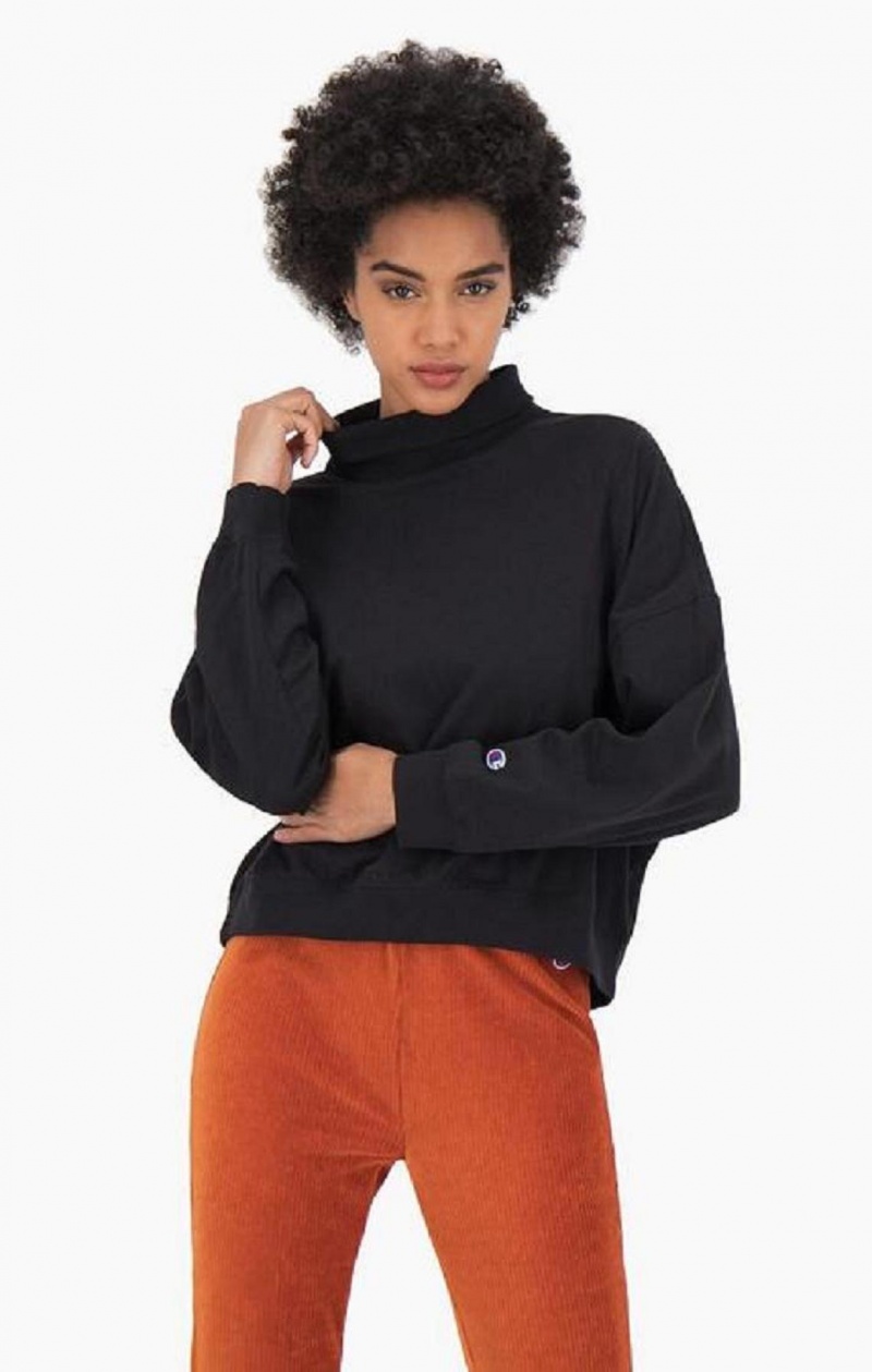 Champion High Neck Batwing Sleeve Top Női Póló Fekete | 4058-OAQKS