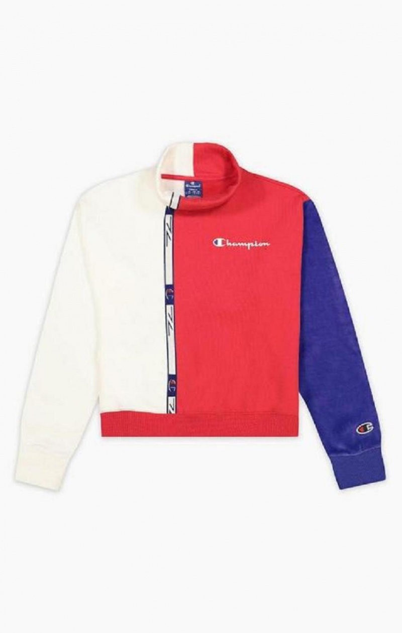 Champion High Neck Colour Block Retro Sweatshirt Női Pulóverek Piros Fehér | 7821-TECDJ