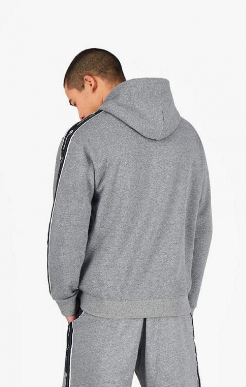 Champion Jacquard Logo Tape Hoodie Férfi Kapucnis Pulóver Sötétszürke | 4502-OAZSR