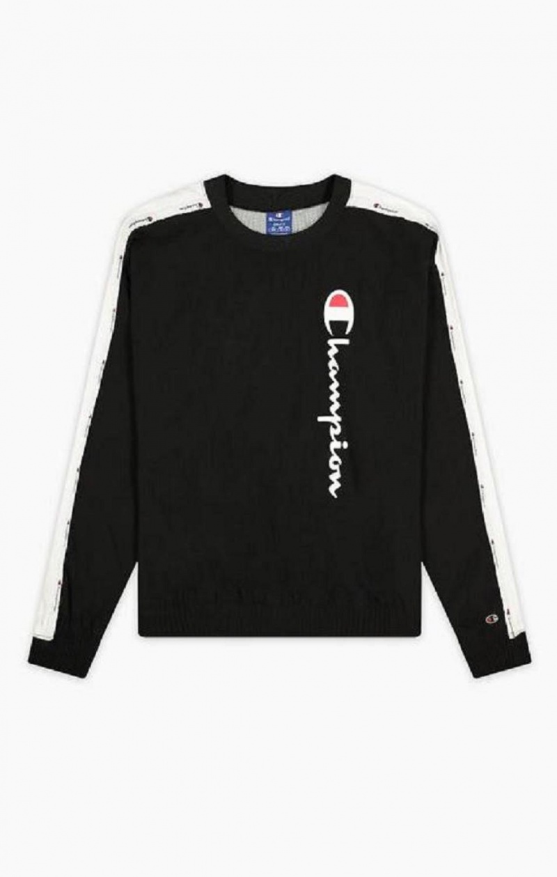 Champion Jacquard Logo Tape Pálya Sweatshirt Női Pulóverek Fekete | 0593-BWTUC