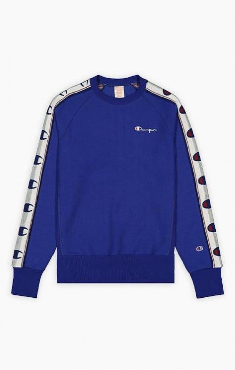 Champion Jacquard Logo Tape Sweatshirt Férfi Pulóverek Kék | 1283-RJXPG