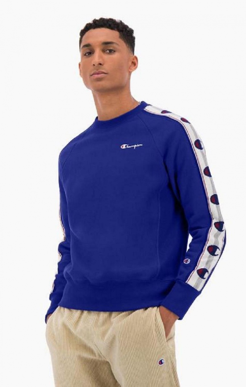 Champion Jacquard Logo Tape Sweatshirt Férfi Pulóverek Kék | 1283-RJXPG