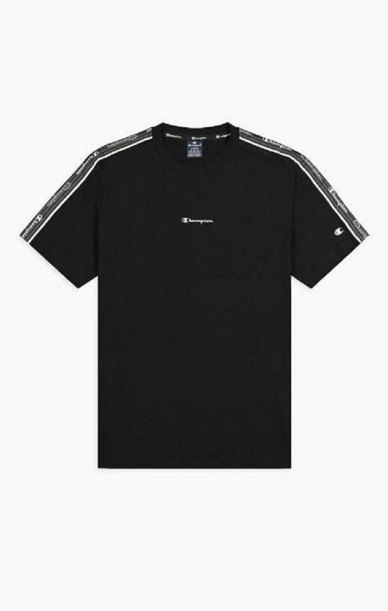 Champion Jacquard Logo Tape T-Shirt Férfi Póló Fekete | 0639-BGLRU