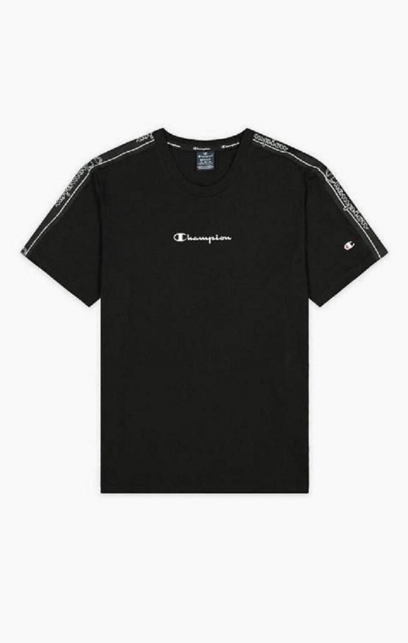 Champion Jacquard Logo Tape T-Shirt Férfi Póló Fekete | 8301-DWXUK