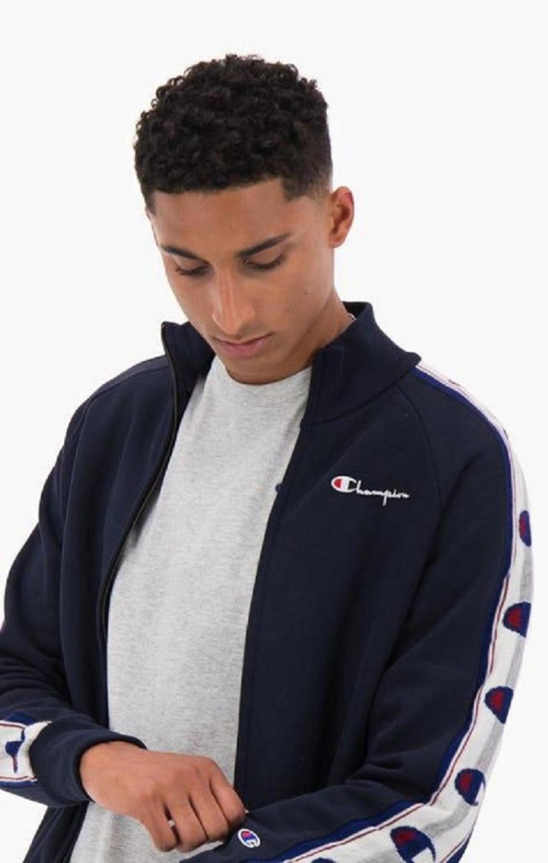 Champion Jacquard Logo Tape Zip-Up Jacket Férfi Kabát Sötétkék | 5270-CQKIS